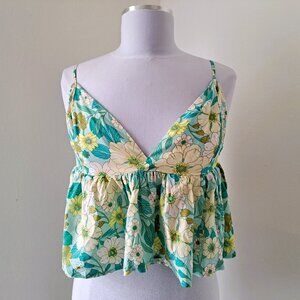 Passport Juniors Cropped  Peplum  Floral Top Floral Green Multicolor Size XL NWT